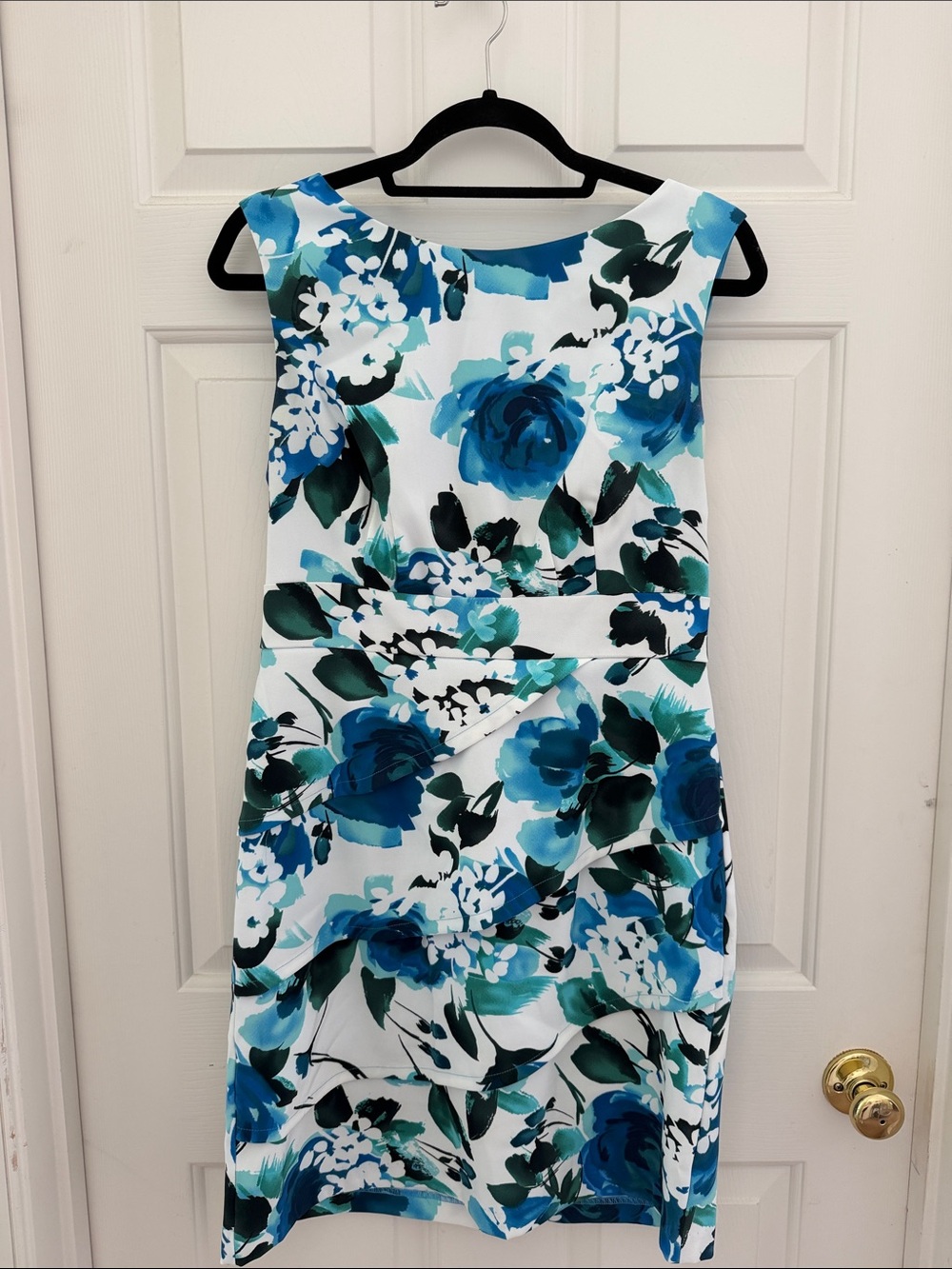Dress Barn White Midi Dress with Blue Floral Print - Picture 1 of 2